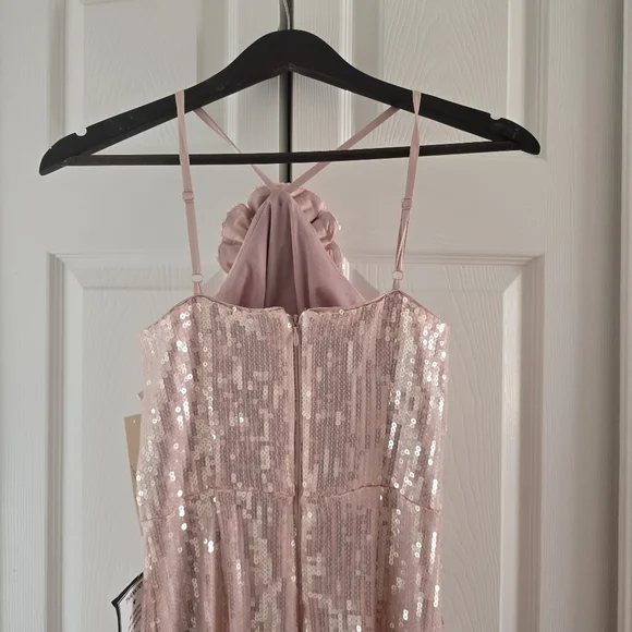 Eliza J Women's Sequined Rosette Halter Dress Size 2 Pink - Picture 7 of 9